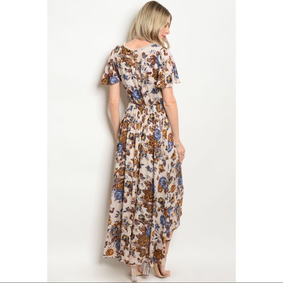 SALES ❗️Sand Blue Floral High Low Maxi dress - Picture 3 of 7